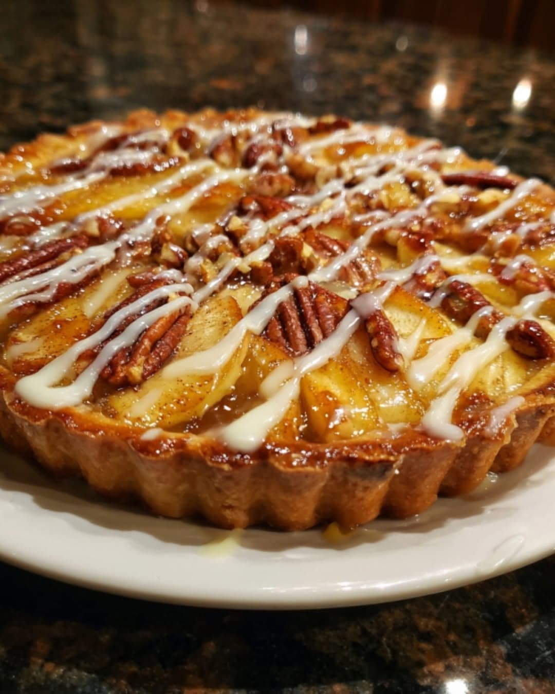 Apple Pecan Tart with Vanilla Glaze