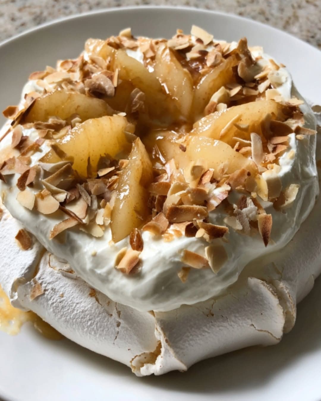 Pear Pavlova with Whipped Cream
