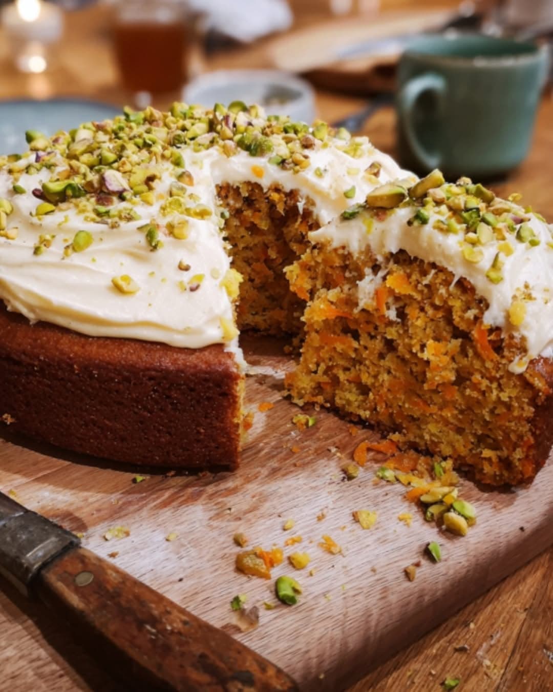 Aromatic Spiced Carrot Cake with Pistachios and Floral Orange Blossom Cream