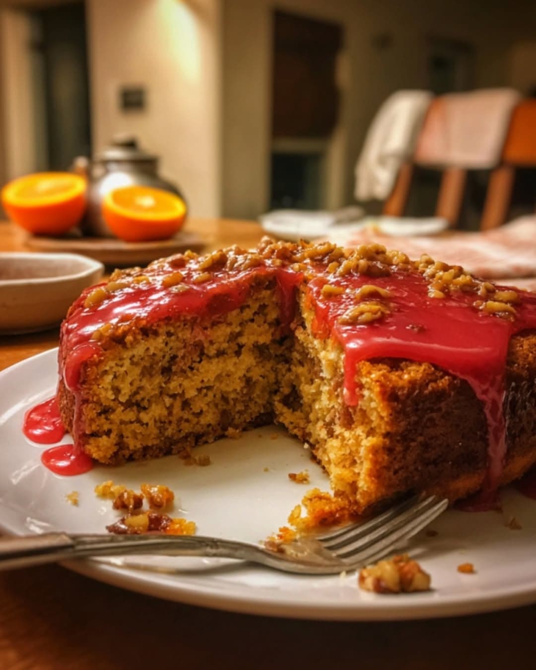 Brown Sugar Date and Walnut Cake with Blood Orange Glaze