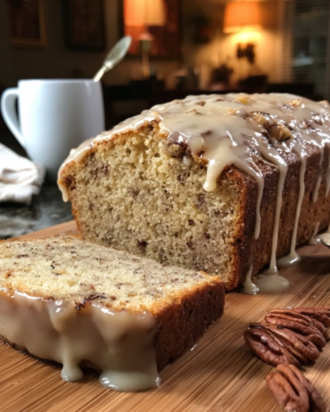 Cappuccino Pecan Cake with Vanilla Glaze