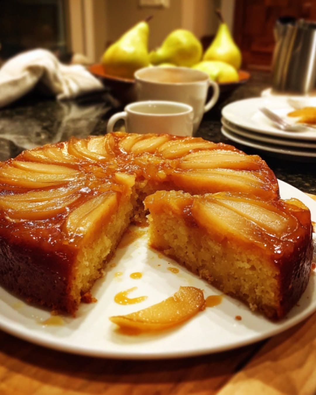 Caramelized Pear Upside-Down Cake with Cinnamon
