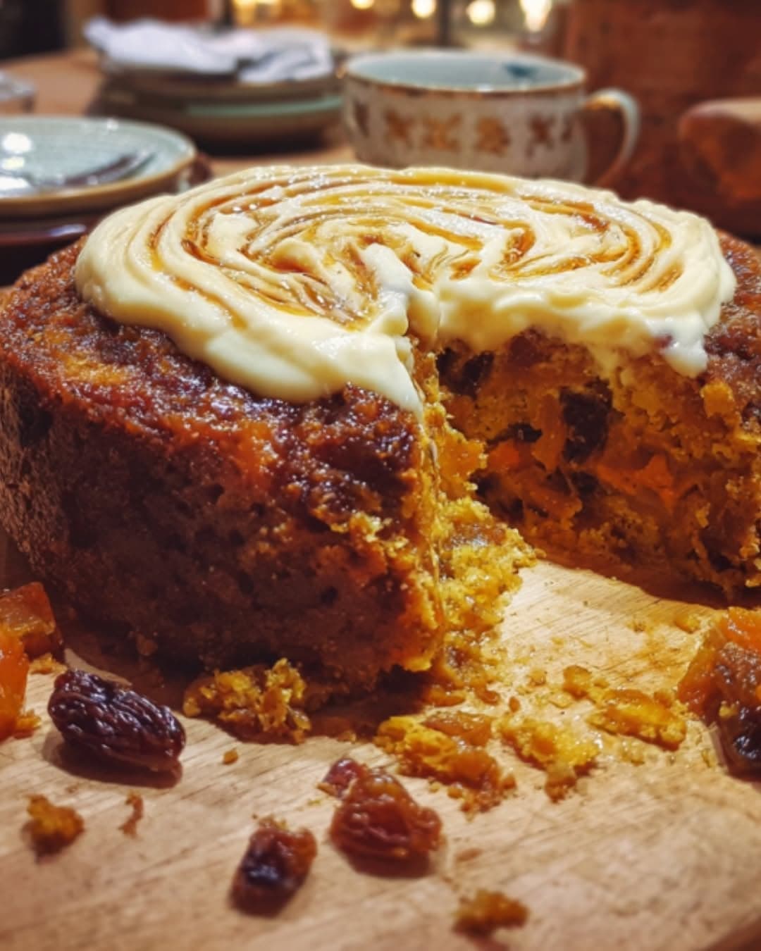 Carrot, Date & Apricot Pudding with Cinnamon Cream