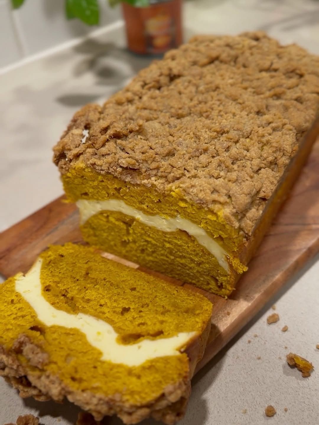 Cheesecake Swirl Pumpkin Bread w/ Cinnamon Streusel Topping