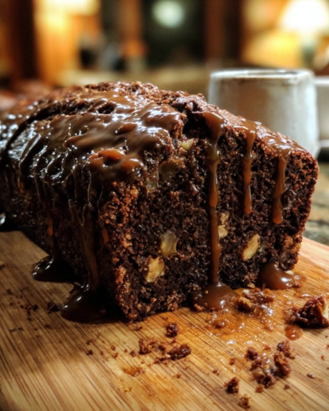 Chocolate Hazelnut Date Loaf with Toffee Drizzle
