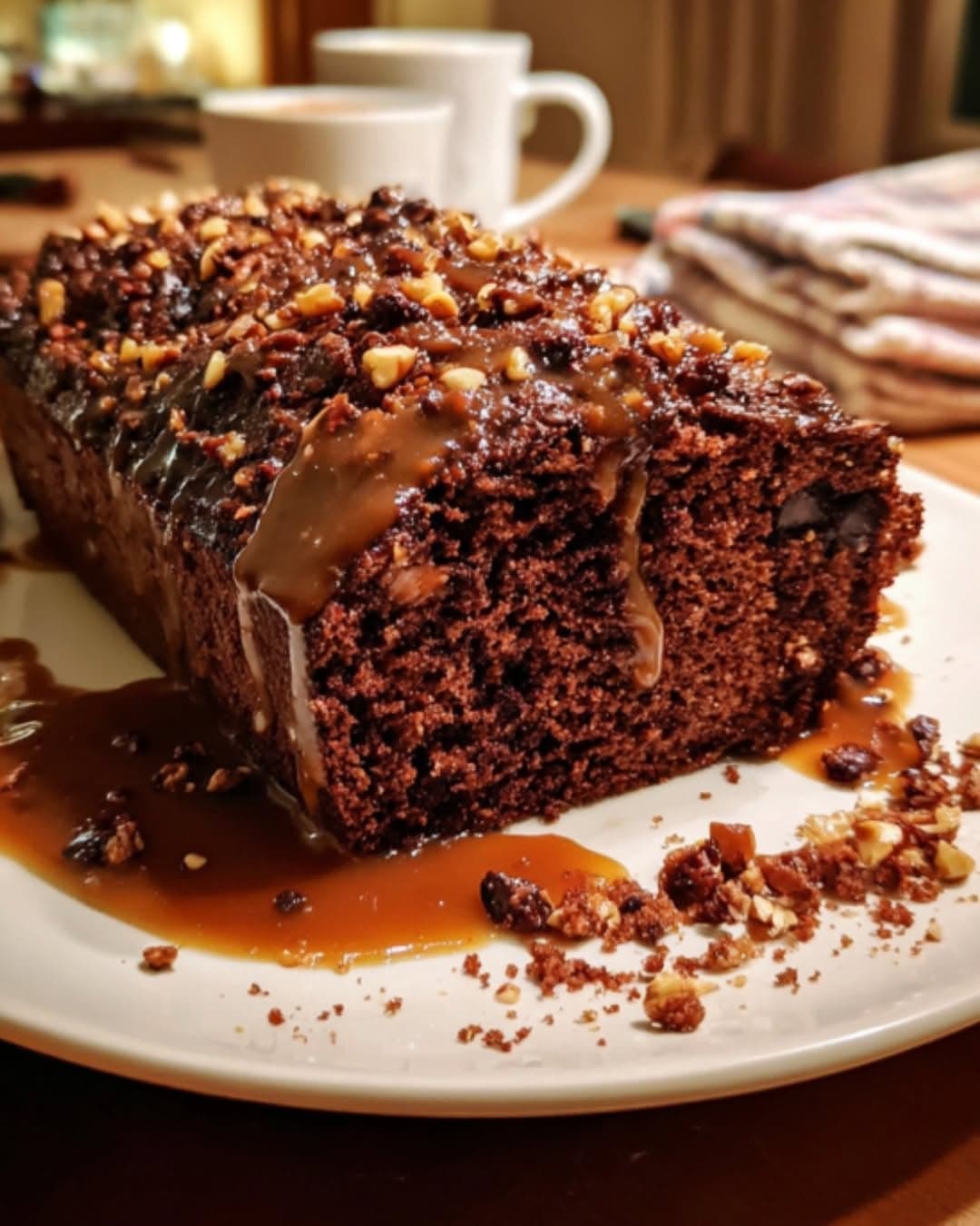 Chocolate Hazelnut Date Loaf with Toffee Sauce