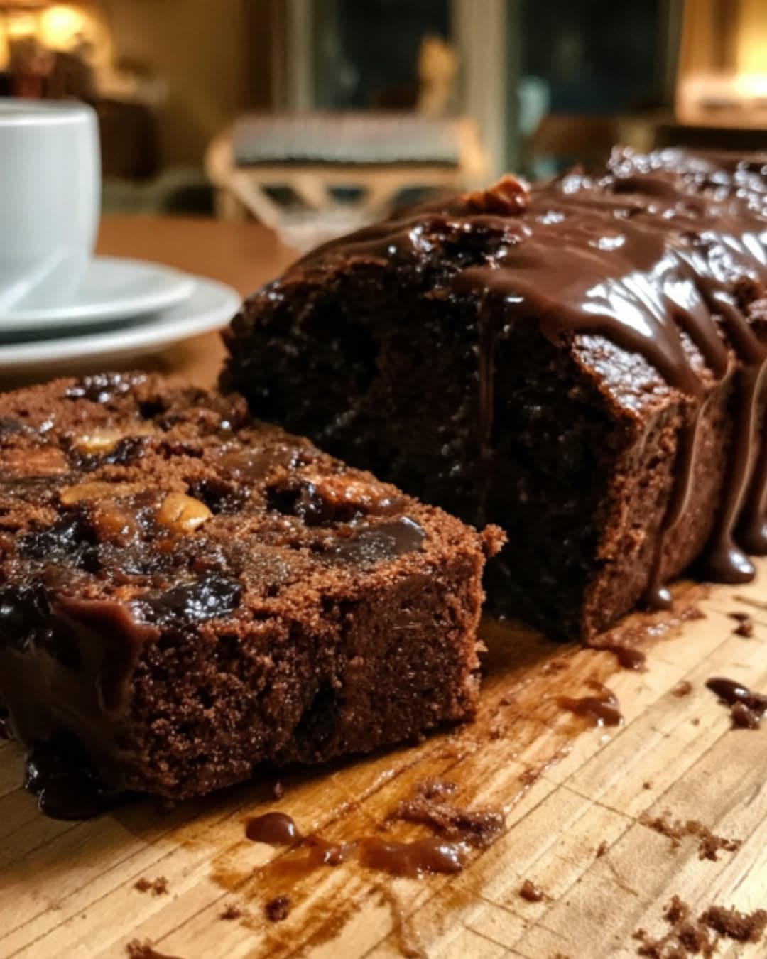 Chocolate Pecan Date Loaf with Sticky Glaze