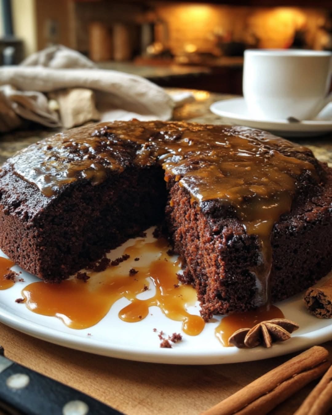 Dark Chocolate Ginger Cake With Caramel Drizzle