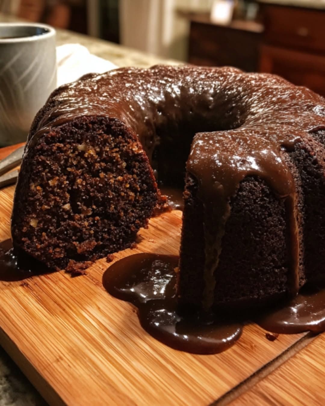 Dark Chocolate Pecan Cake With Espresso Glaze