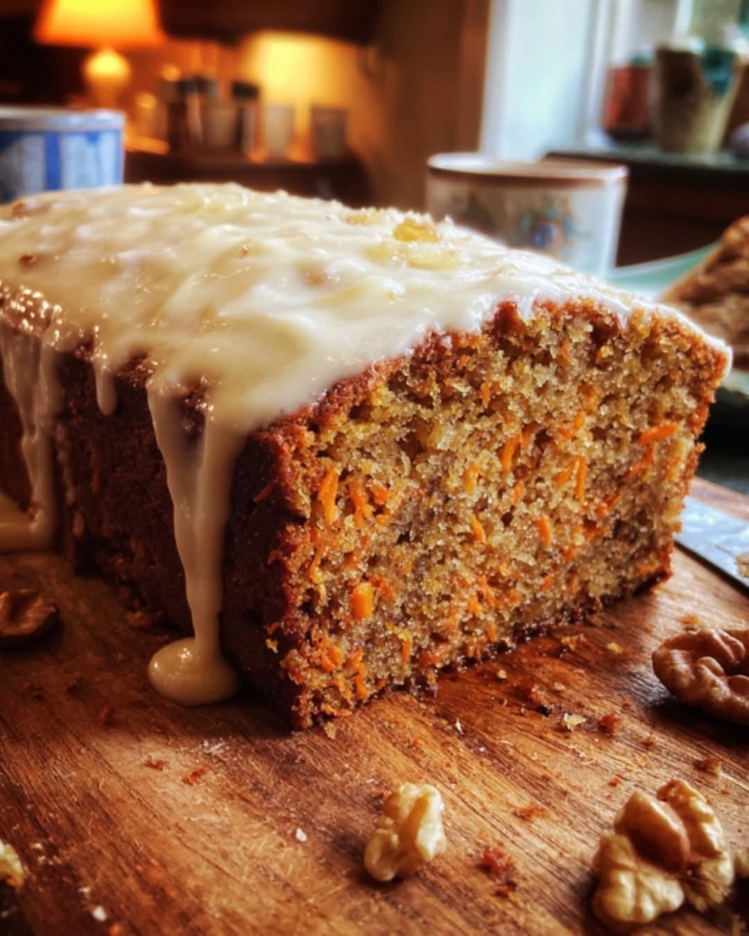Dense Carrot and Walnut Cake with Cream Cheese Glaze