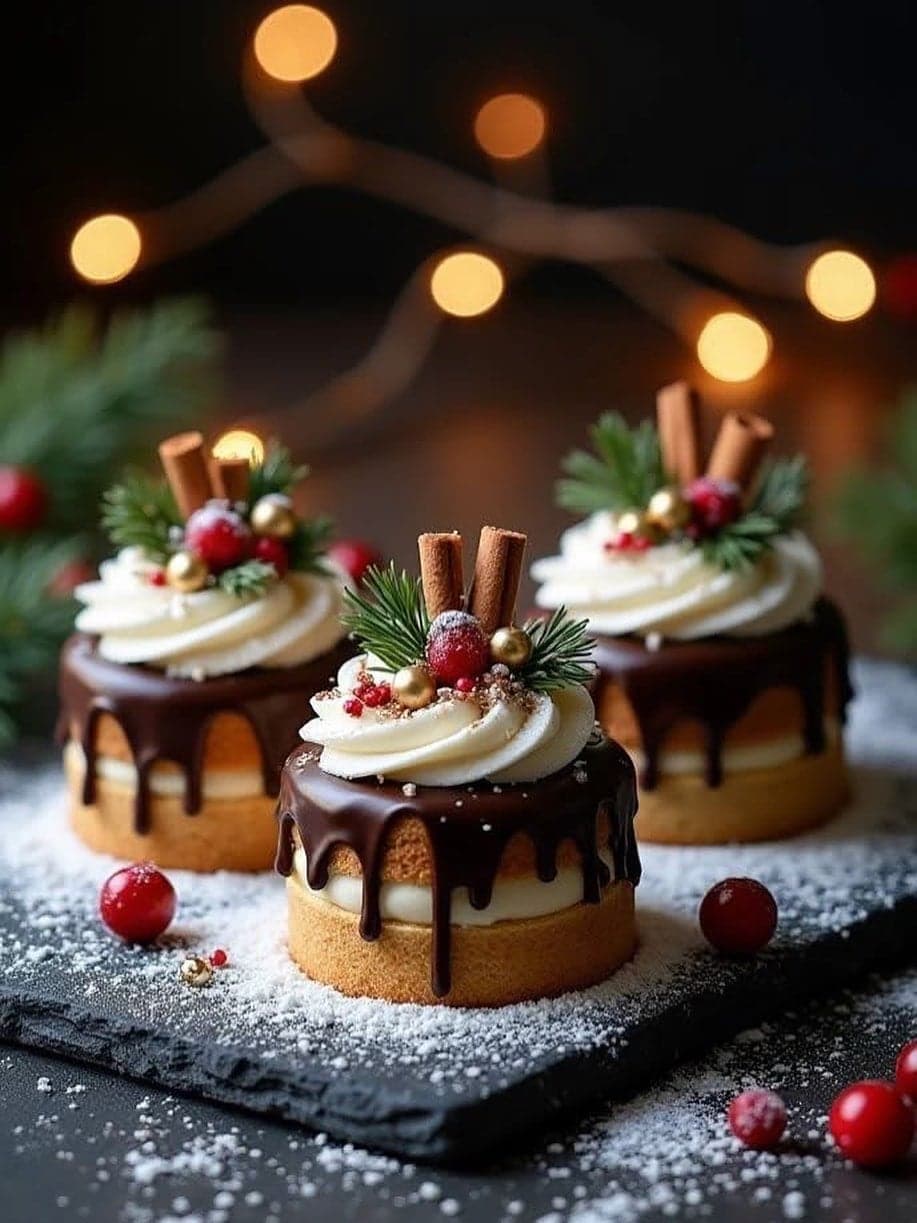 Mini Christmas Drip Cakes With Chocolate Ganache & Festive Toppings
