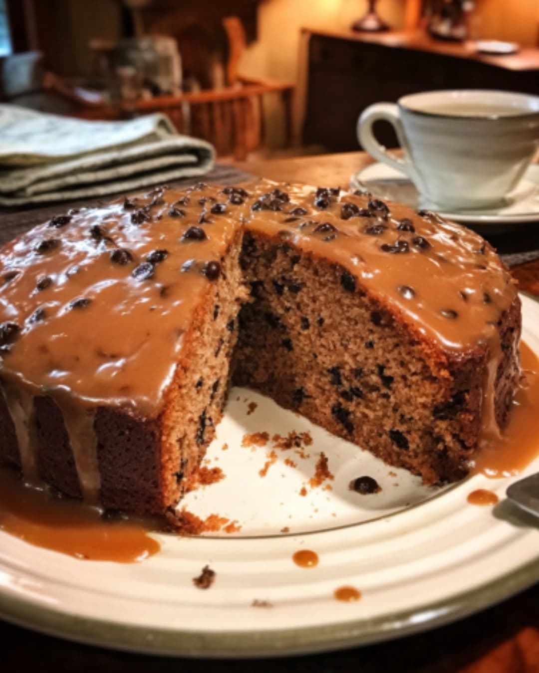 Mocha Chocolate Chip Cake With Cinnamon Glaze