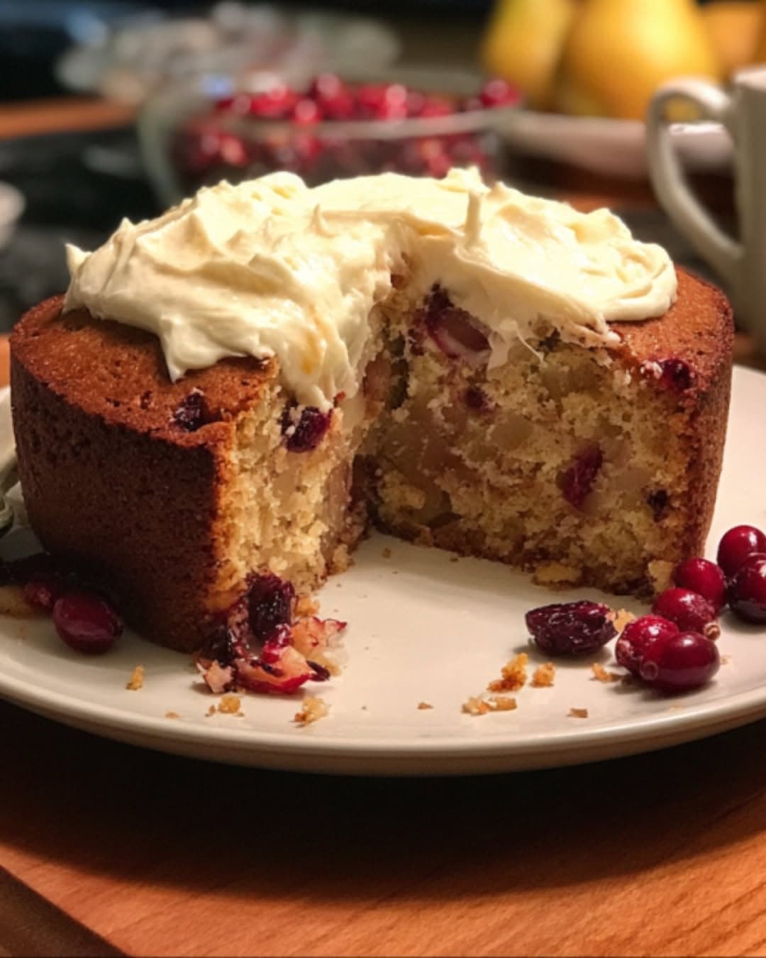 Pear Cranberry Cake With Nutmeg Cream