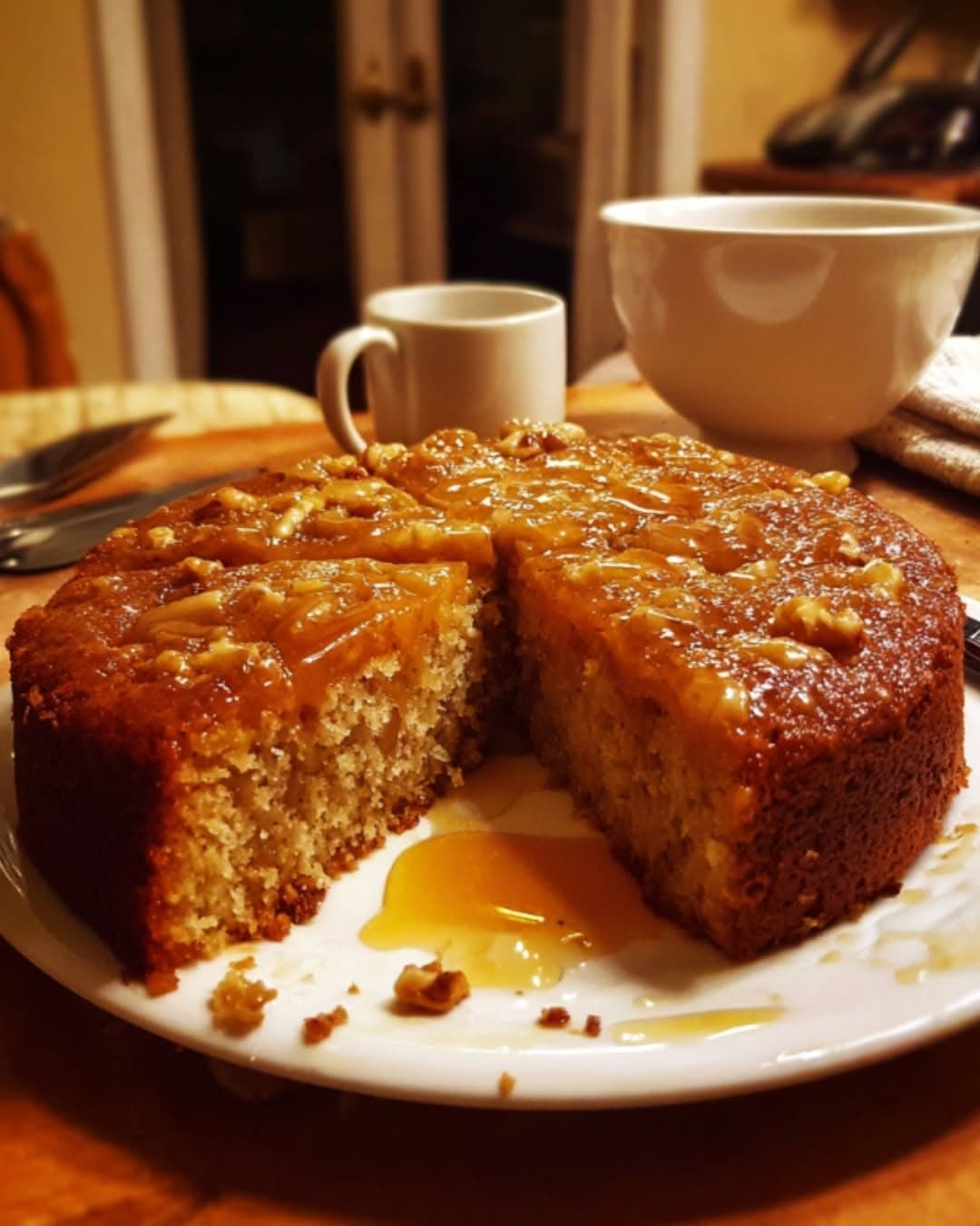 Pear Walnut Spice Cake With Honey Syrup