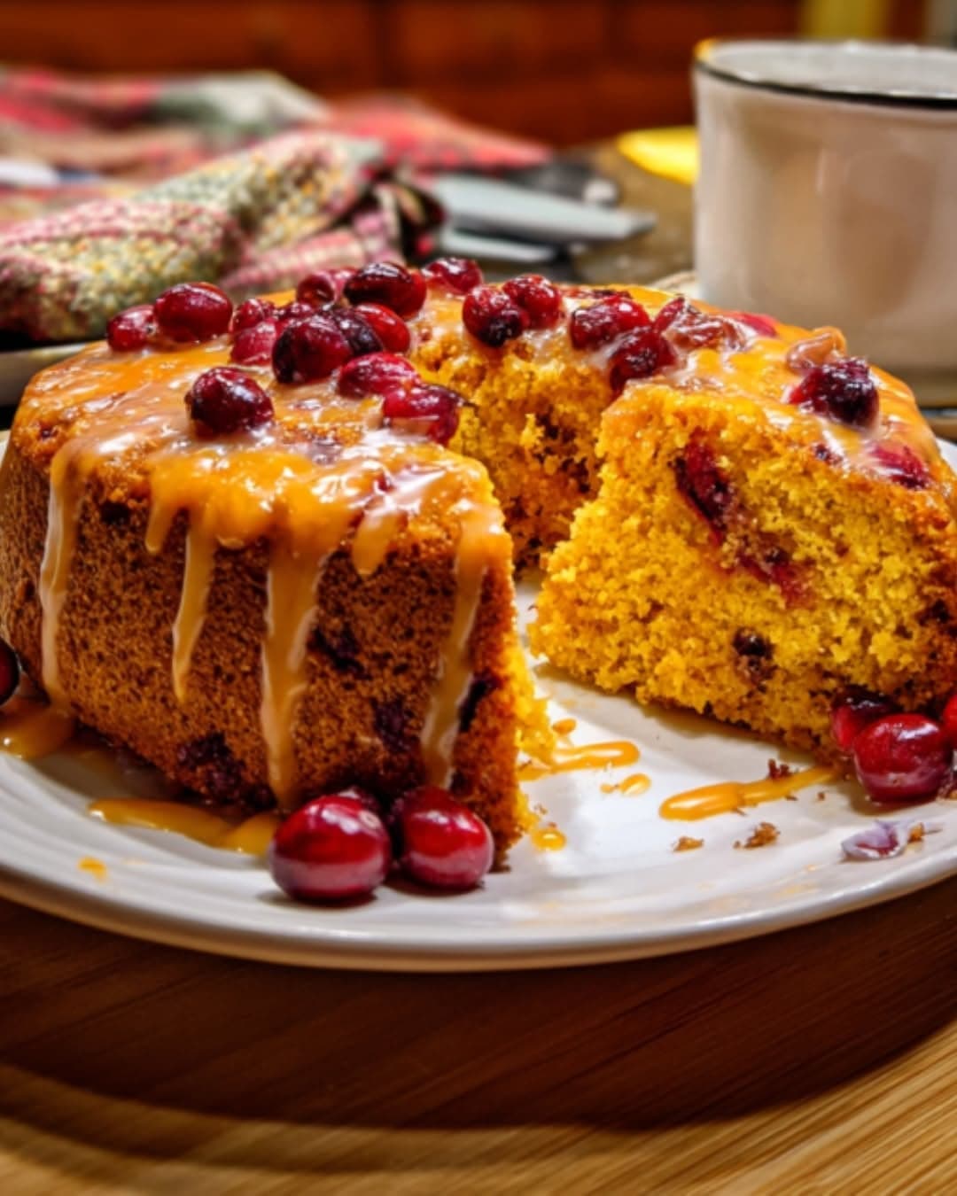 Pumpkin Cranberry Cake with Orange Drizzle