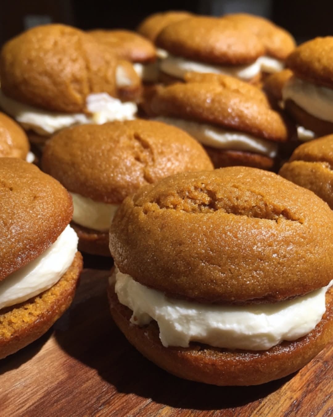 Soft Pumpkin Cake Sandwiches Filled With Maple Cream Frosting