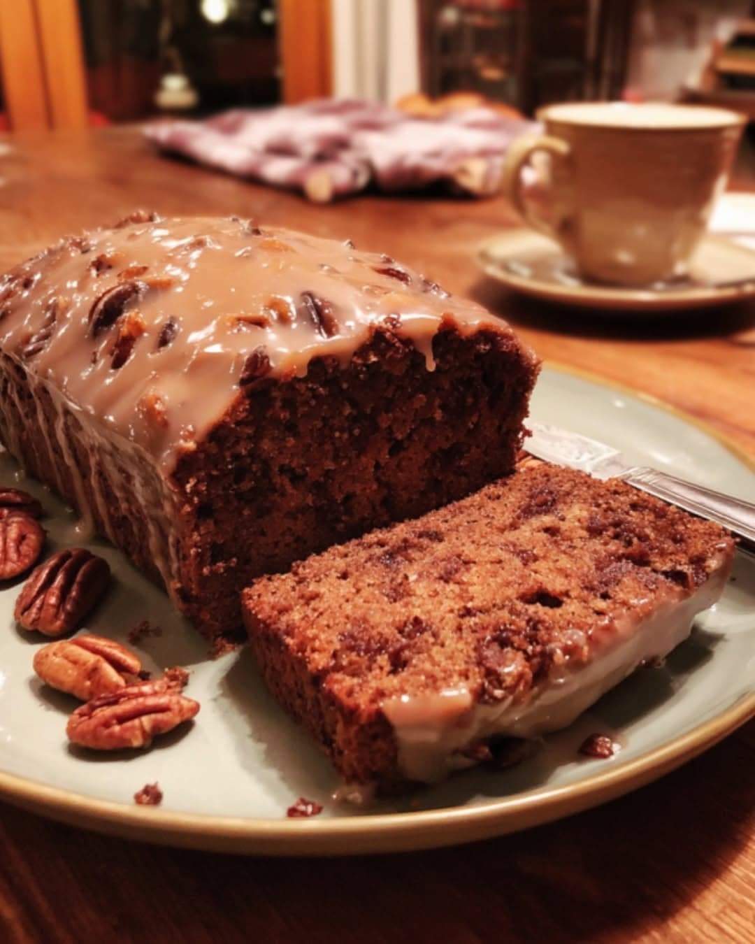 Spiced Chocolate Pecan Loaf with Maple Glaze