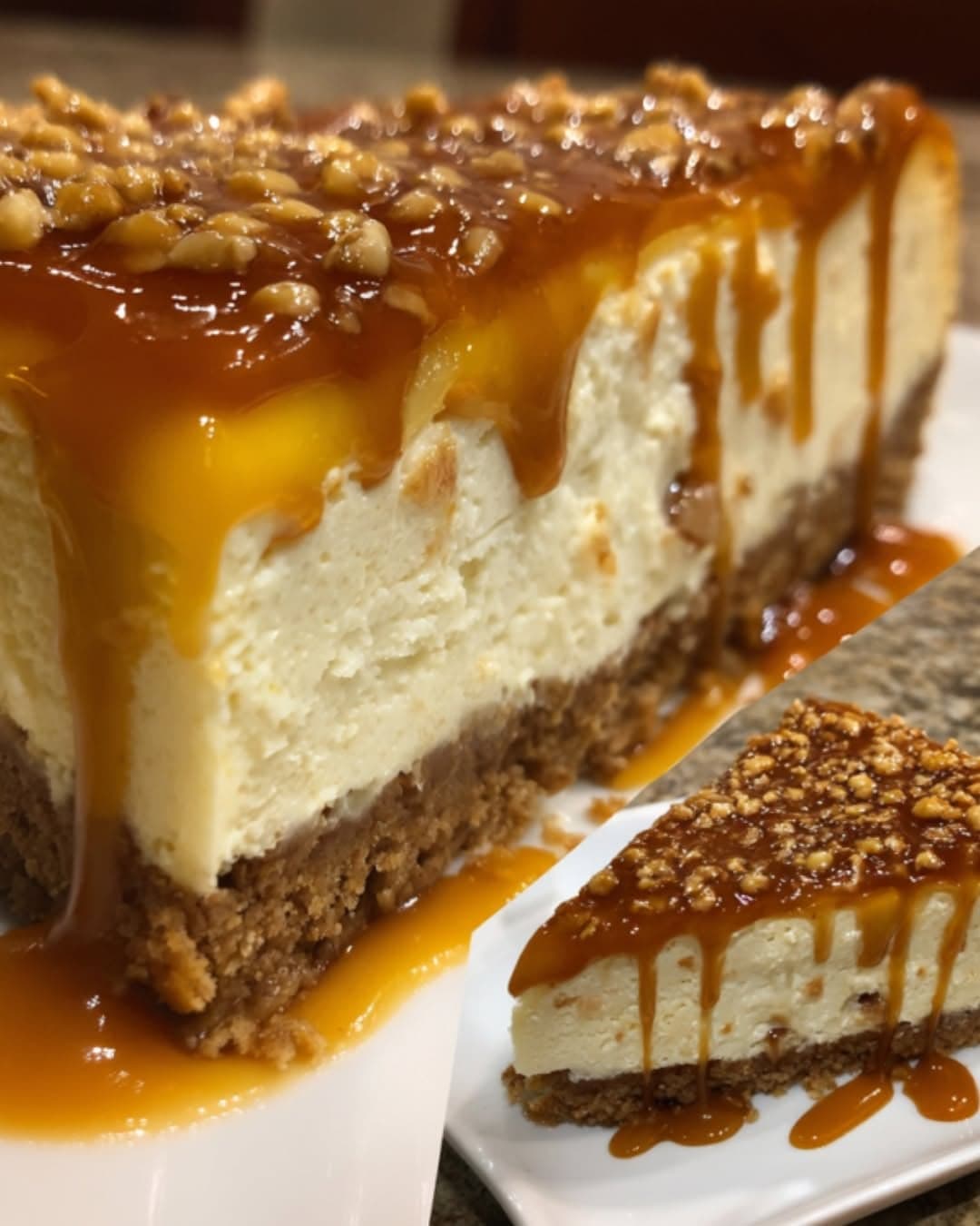 Spiced Pear Cheesecake with Caramel Topping