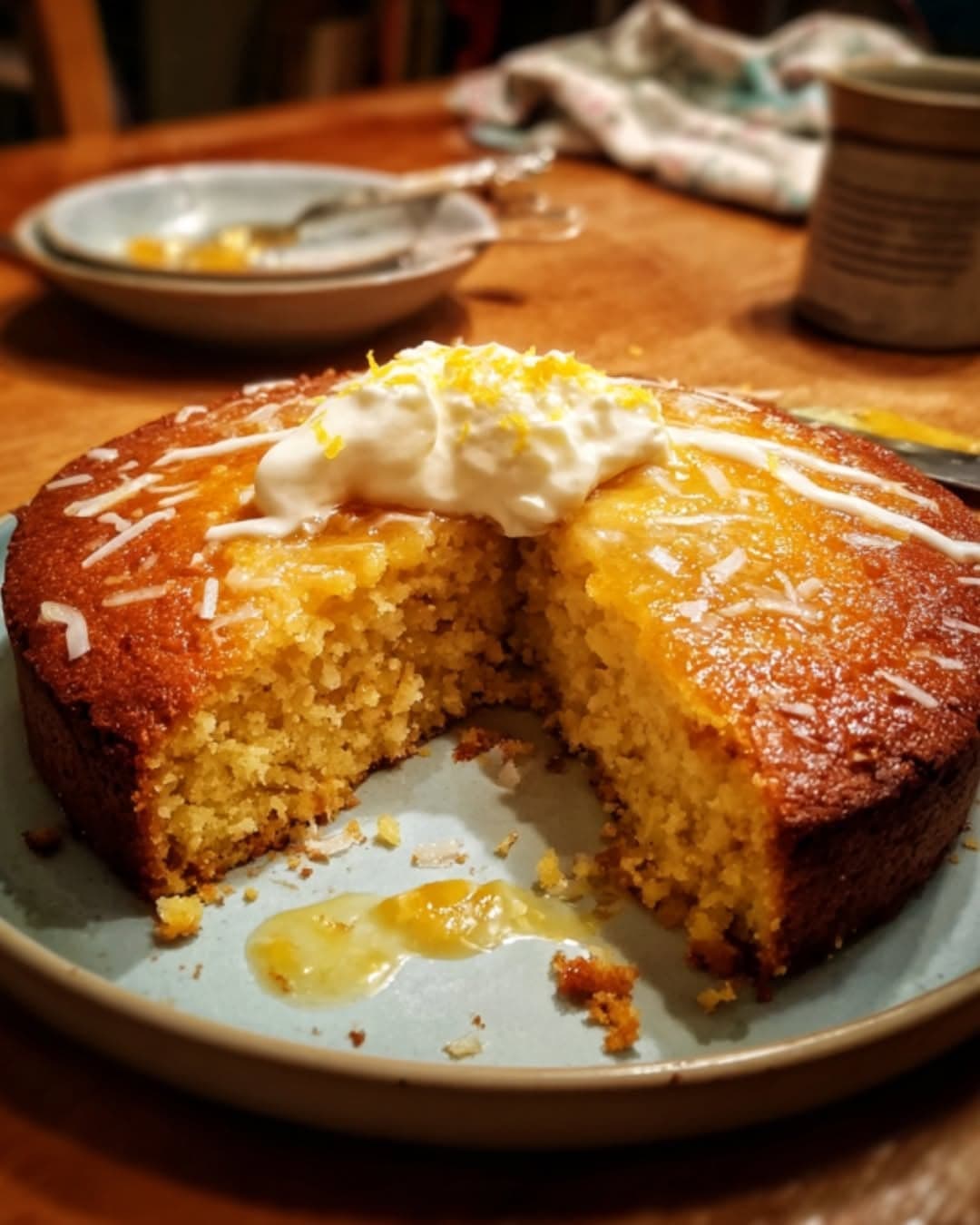 Sticky Mango And Coconut Cake With Lime Cream