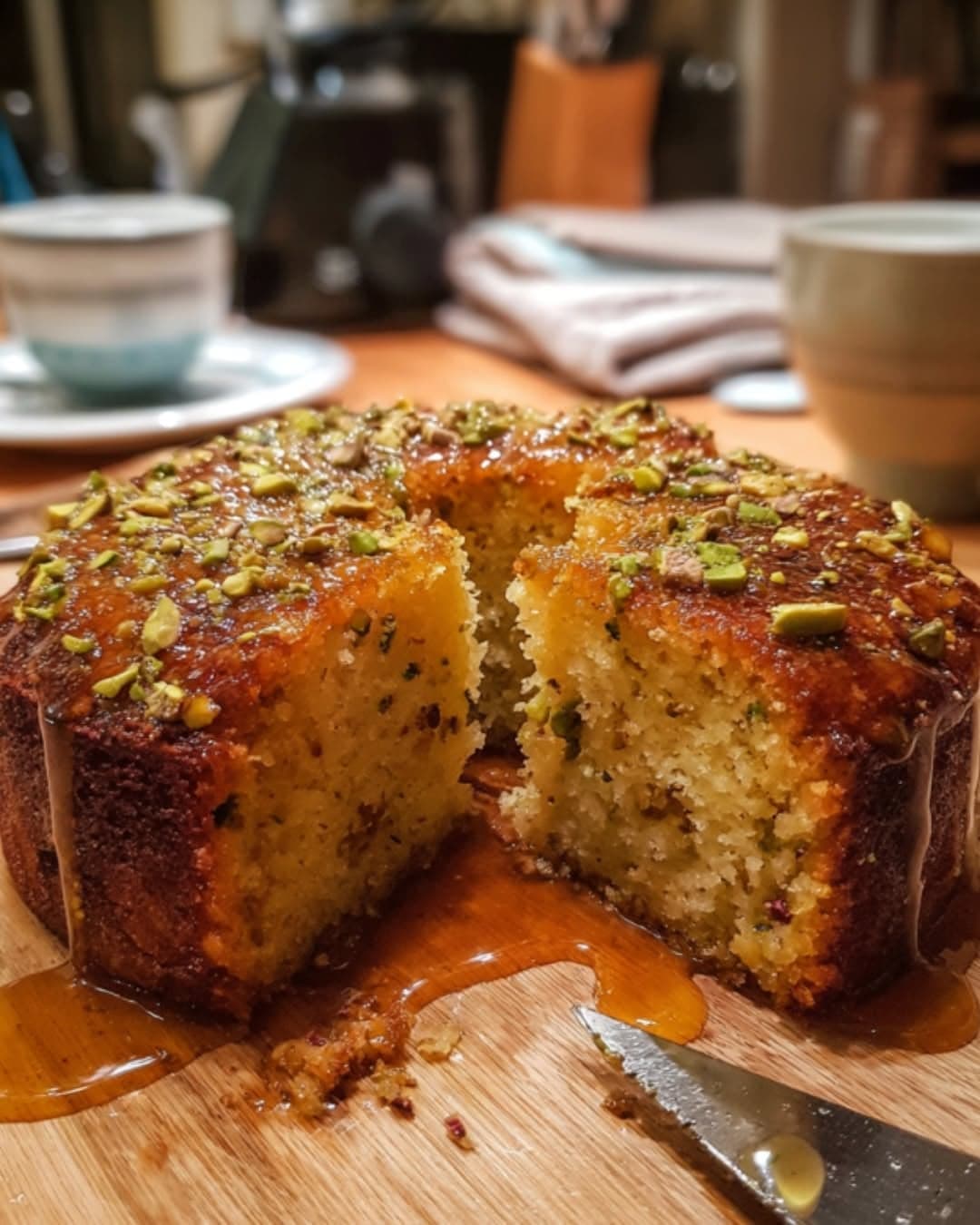 Sticky Orange And Pistachio Cake With Rose Syrup