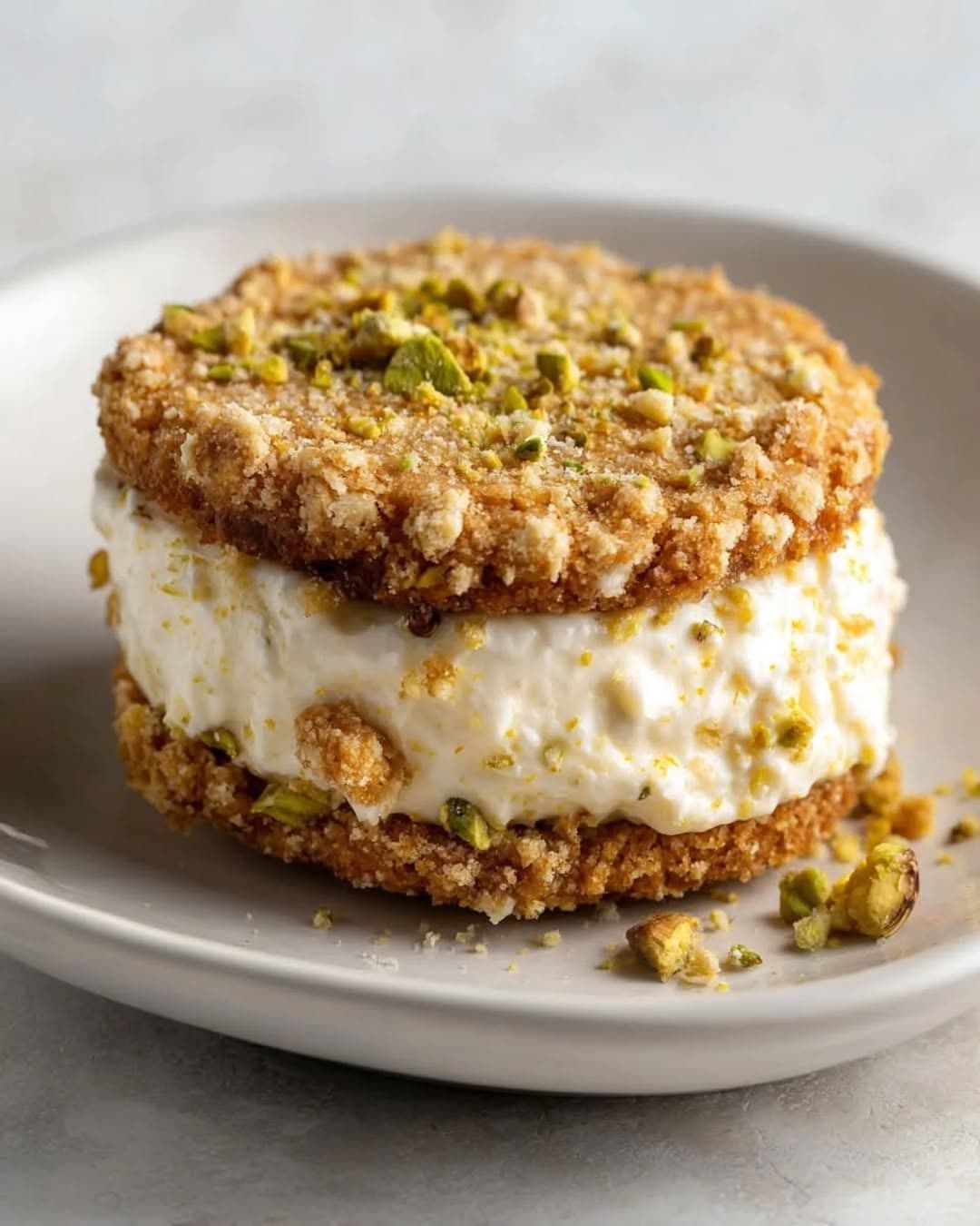The “Upside-Down” Lemon Mousse & Pistachio Cookie Sandwich