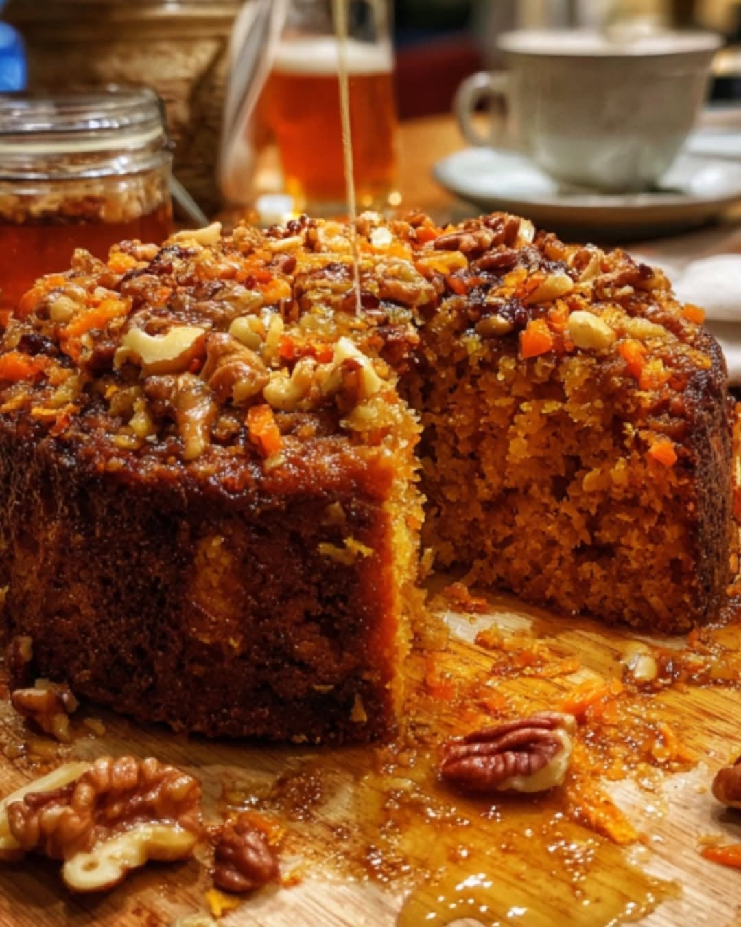 Warm Carrot, Ginger & Honey Pudding with Nut Crunch