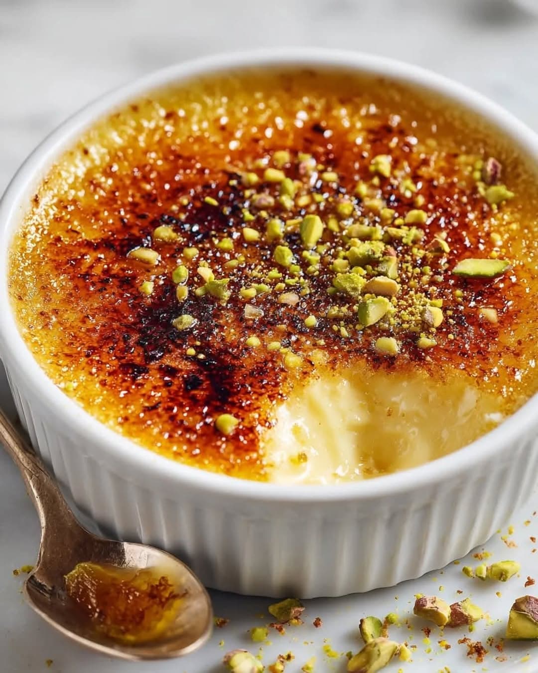 White Chocolate Lavender Brûlée With Pistachio Shatter
